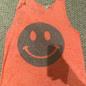 Neon orange smiley face tank muscle tee